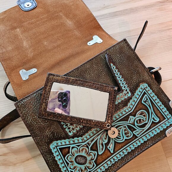 NWOT Patricia Nash Stella Flap Brown and Turquoise Handbag - Picture 6 of 15